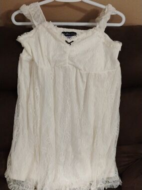 White Lace Ruffled Strap Dress for Girls